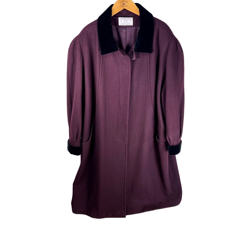 CBO New York Womens Vintage Wool Blend Coat Plum Purple Velvet Trim Size 30